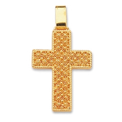 Ciondolo in oro a croce latina in filigrana sarda