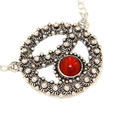 Silver necklace with rolò chain and central element with cornelian agate