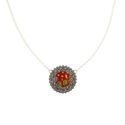 Silver  filigree necklace with brocade.