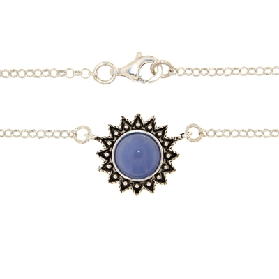 Collana sarda in filigrana Girasole in argento con agata blu (15 mm)