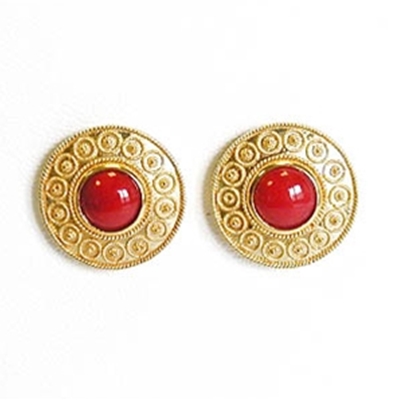 Gold filigree stud earrings with coral