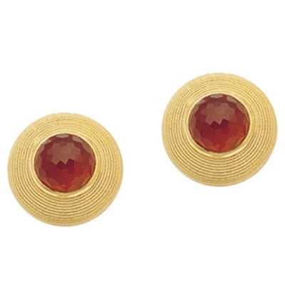Gold filigree stud earrings with cornelian